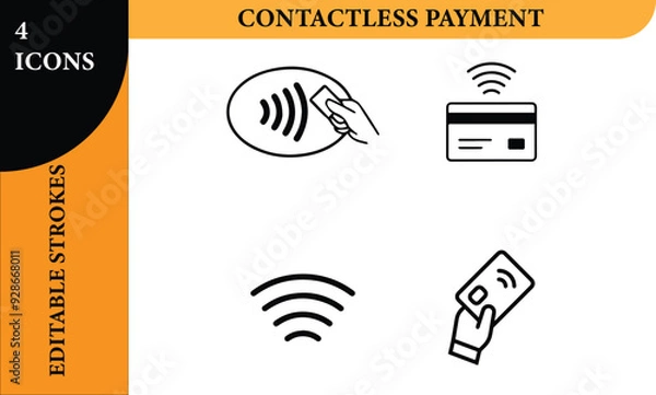Fototapeta Modern Contactless Payment Icon Set (Editable Strokes)
