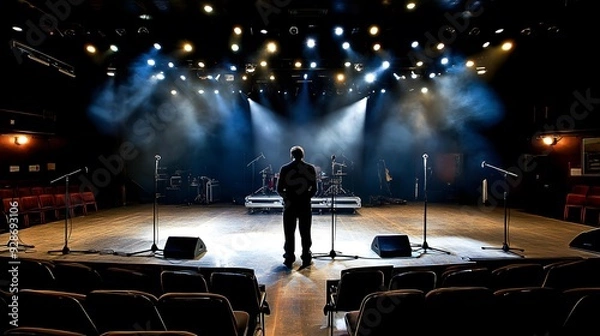Obraz Empty Stage with a Spotlight on a Single Person