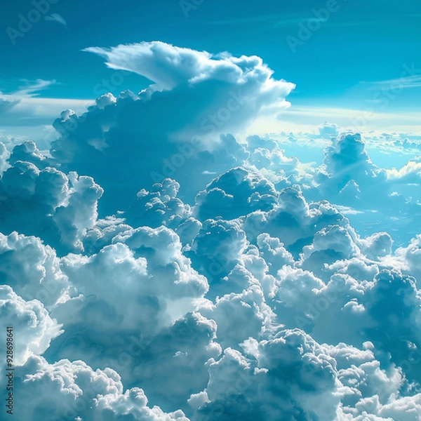 Fototapeta view from airplane window clouds above the sky