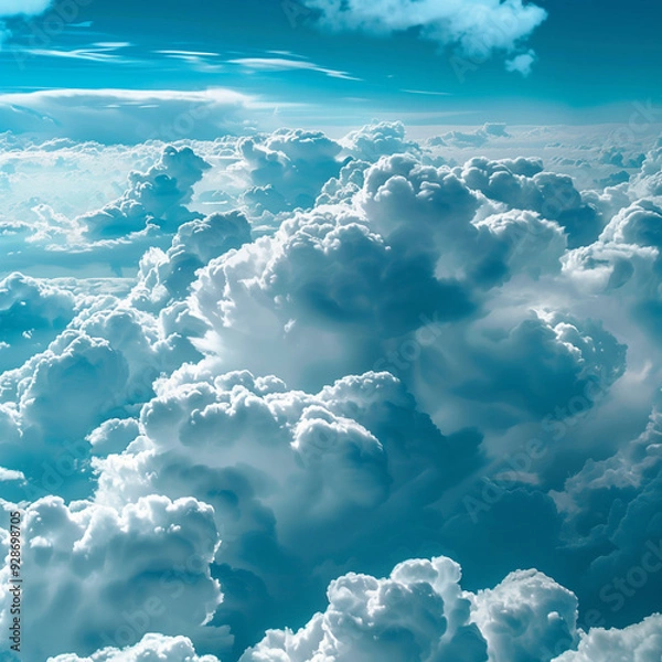 Fototapeta view from airplane window clouds above the sky