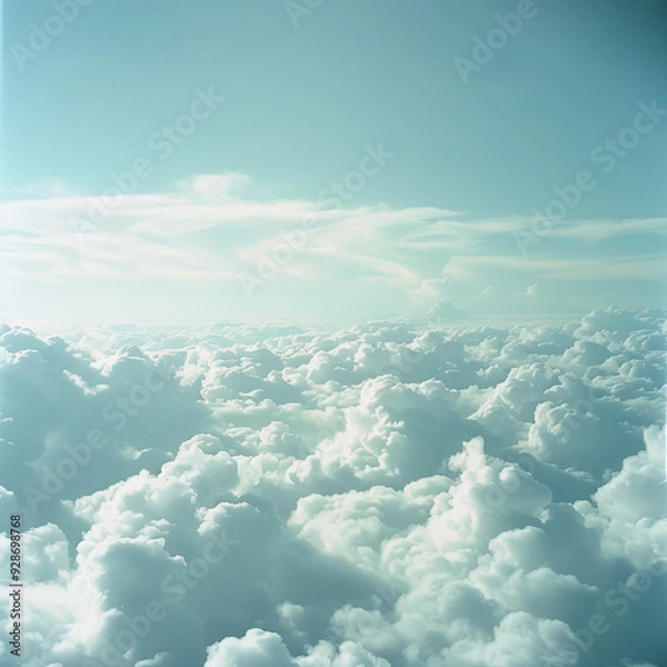 Fototapeta view from airplane window clouds above the sky