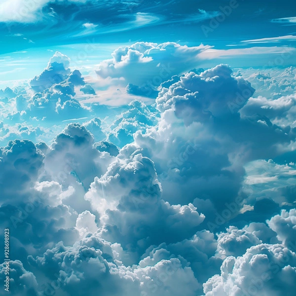 Fototapeta view from airplane window clouds above the sky