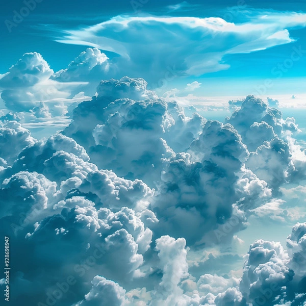 Fototapeta view from airplane window clouds above the sky