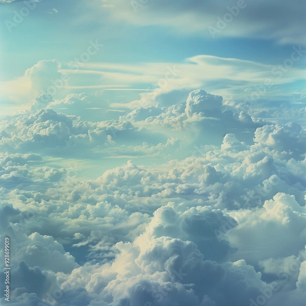 Fototapeta view from airplane window clouds above the sky