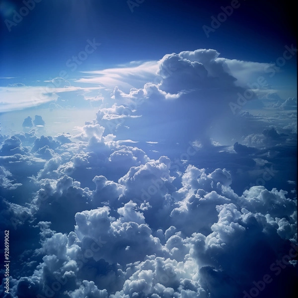 Fototapeta view from airplane window clouds above the sky