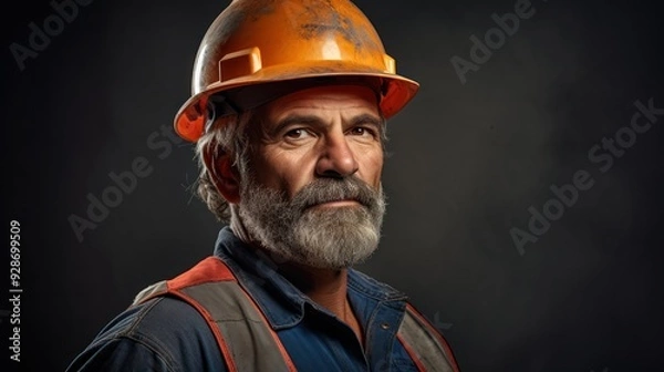 Fototapeta A mature construction worker with a robust build 