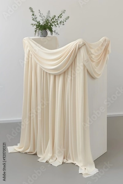 Fototapeta Draped Fabric on a White Platform