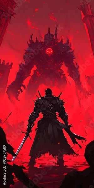 Fototapeta Fantasy Knight Fights A Monster