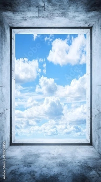 Fototapeta Concrete Room with View of the Sky and Clouds