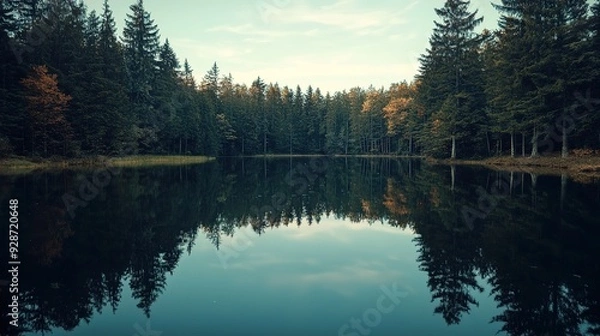 Fototapeta A Lake Surrounded by Trees 