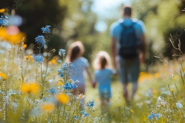 Fototapeta Blurred background of family in nature, Generative AI