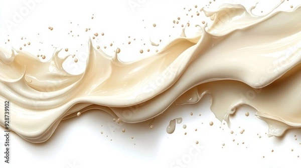 Fototapeta Abstract cream splash with smooth texture on a white background, ideal for beauty, design, and culinary applications.