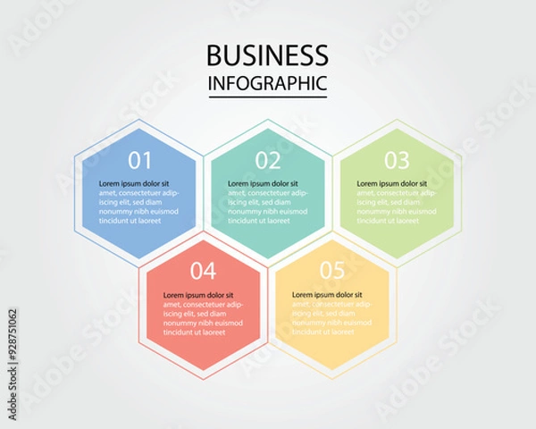 Obraz Business Infographic modern design template for banners and infographics for 5 hexagon step 