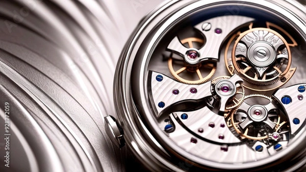 Fototapeta Mechanical clock inside macro photo