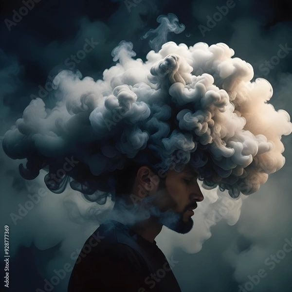 Obraz Fog brain, adhd, autism, the state of confusion and lack of mind clarity when mental health is impaired