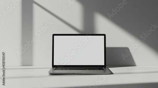 Obraz Blank Laptop Template in a Clean Workspace Setting centered on a neutral background 