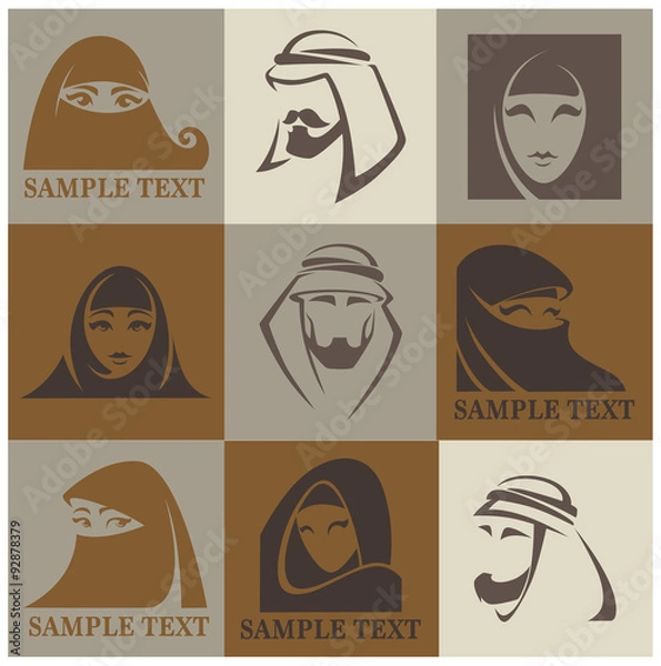Obraz vector muslim faces, vector logo and emblems collection