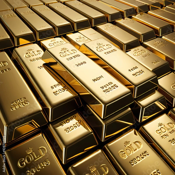 Obraz Realistic illustration of gold bars background