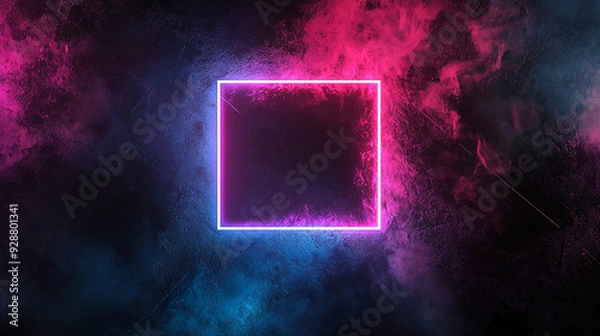 Fototapeta Simple dark background, neon square. Generative AI