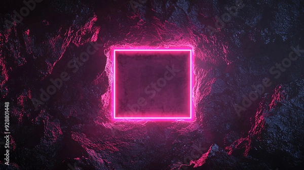 Fototapeta Simple dark background, neon square. Generative AI