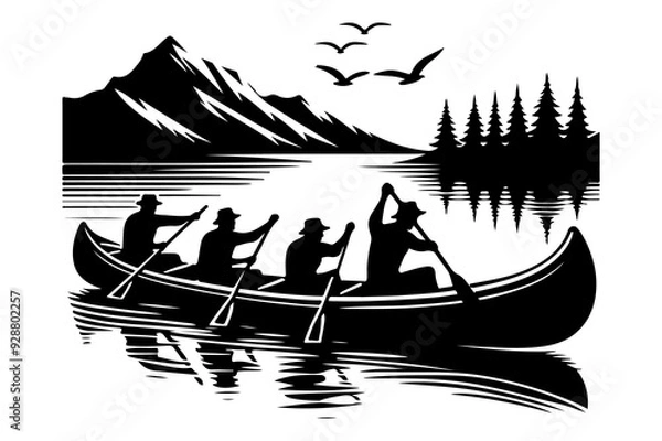 Fototapeta canoe boat silhouette vector art illustration -  Generative AI