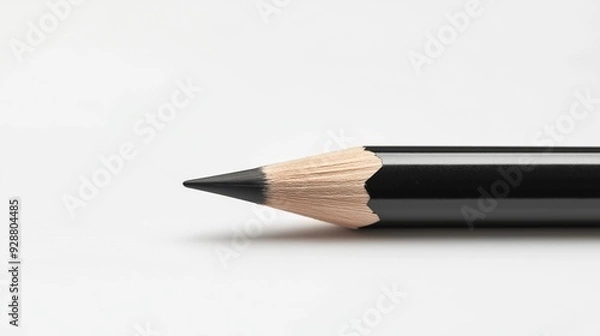 Obraz A detailed close-up of a sharpened black wooden pencil.