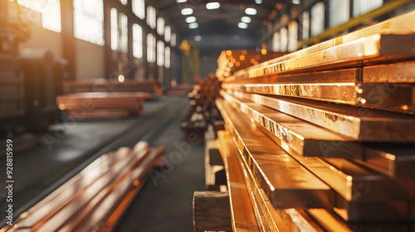 Obraz Stack of Copper Bars in a Warehouse