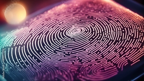 Fototapeta A close up of a fingerprint with a purple background