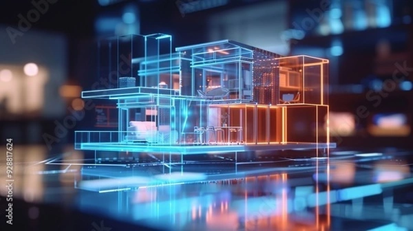 Fototapeta A futuristic, transparent architectural model showcasing modern design elements.