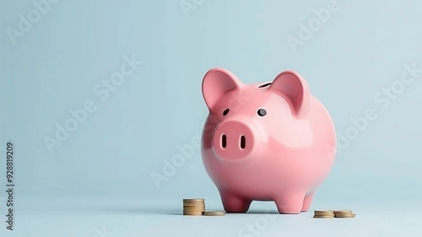Obraz Giant piggy bank with small coins, financial challenge, 3D illustration