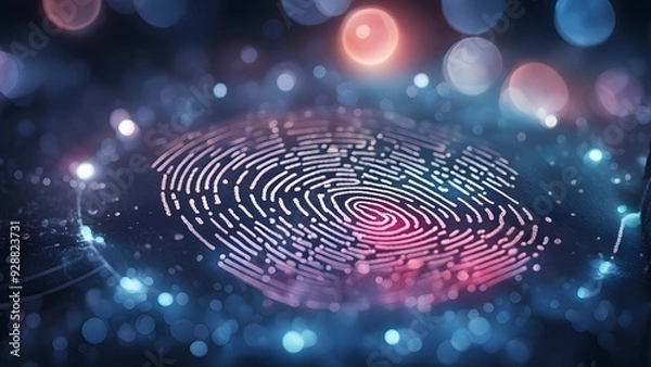 Fototapeta A close up of a fingerprint with a red dot in the middle