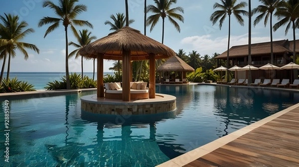 Fototapeta A resort pool with a builtin swimup bar for tropical.generative.ai