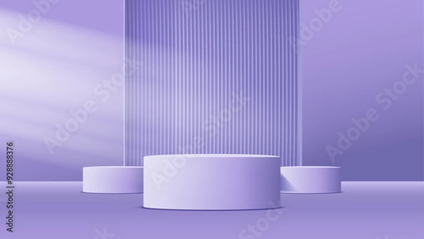 Obraz 3d abstract product display podium scene with shape geometric background. Purple minimal wall scene platform with cylinder pedestal.Vector 3d rendering shape for product stage showcase or presentation