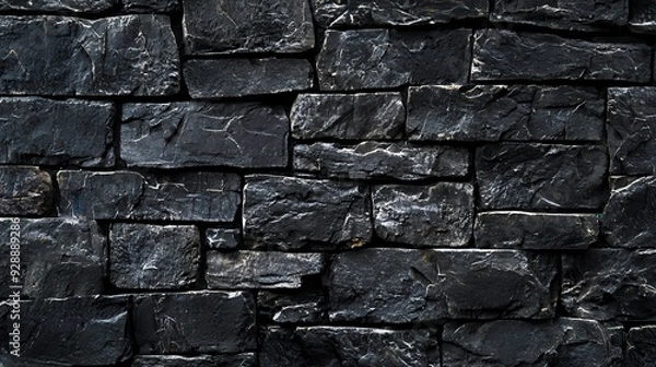 Obraz A close-up shot of a dark grey stone wall with rough texture.