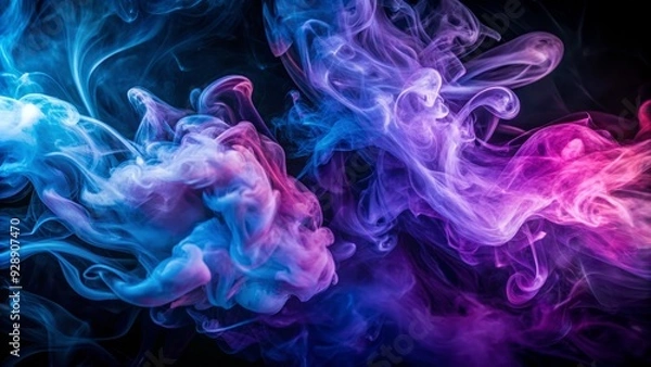 Fototapeta Dramatic, wispy tendrils of purple and blue smoke swirl together, creating a mesmerizing, abstract atmosphere with a hint of mystery and creative expression.