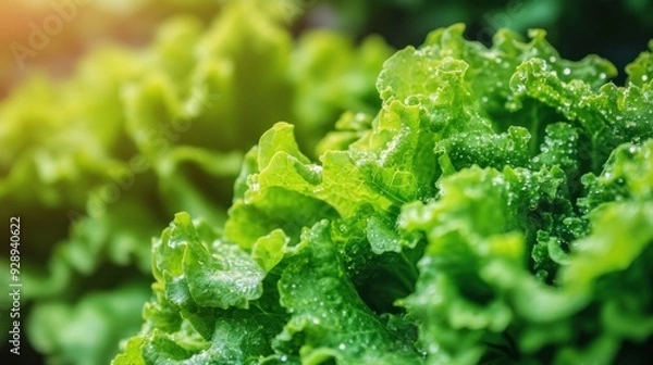 Obraz Fresh Green Lettuce with Dew Drops
