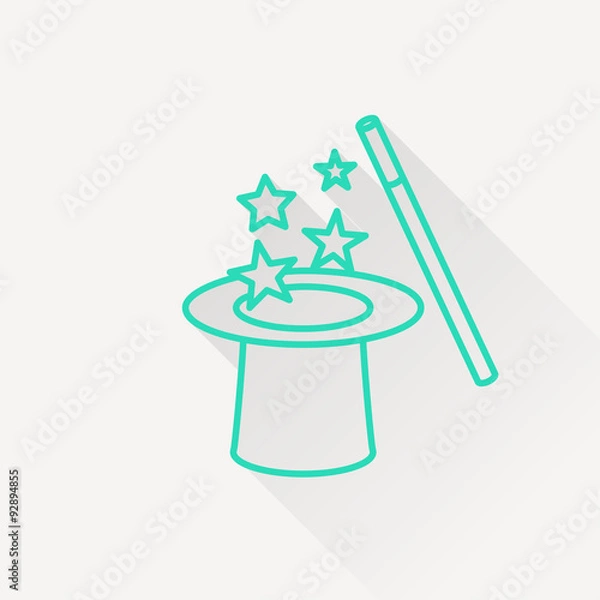 Fototapeta Vector magic hat and wand with sparkles