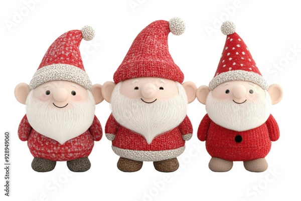 Fototapeta Cheerful Christmas gnomes with red hats and white beards, perfect for holiday decorations and festive celebrations.