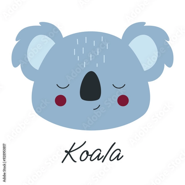 Fototapeta Cute koala face drawn in cartoon style. Creative print for children's clothes.