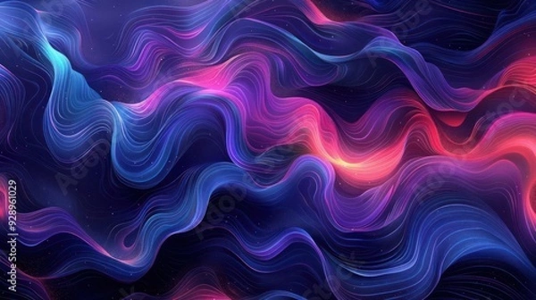 Fototapeta Vibrant digital abstract painting featuring wavy,