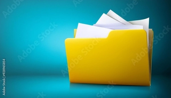 Obraz 3D yellow folder with document inside