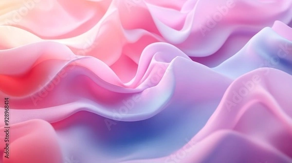 Fototapeta Abstract background of flowing, colorful silk fabric in shades of pink, purple, and blue, creating a soft and elegant texture.