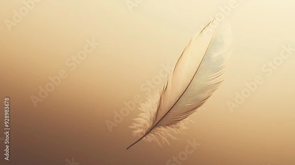 Fototapeta Serene Minimalist Olive and Tan Background with Delicate Feather Sculpture in Soft Lighting