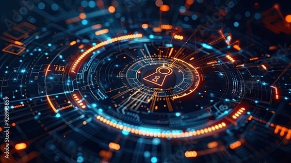 Fototapeta Cybersecurity Concept: Digital Lock and Key