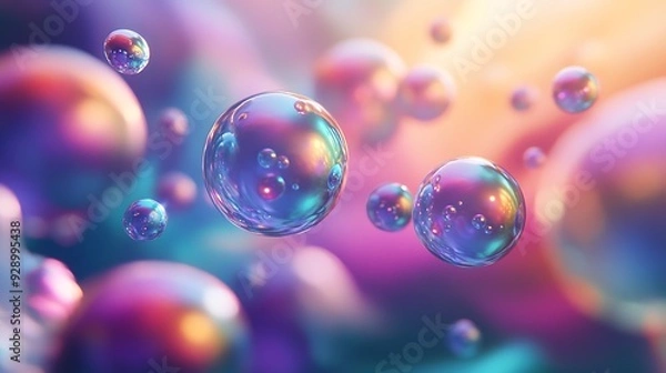 Fototapeta Iridescent Bubbles Floating in a Dreamy Gradient Background
