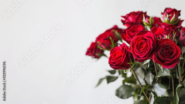Obraz Wide-Angle Red Roses Bouquet Side View on White Background.