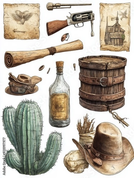 Fototapeta Western Themed Objects Illustration