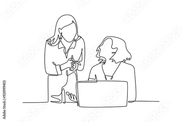 Fototapeta Starting a Business concept. Single line draw design vector graphic illustration.