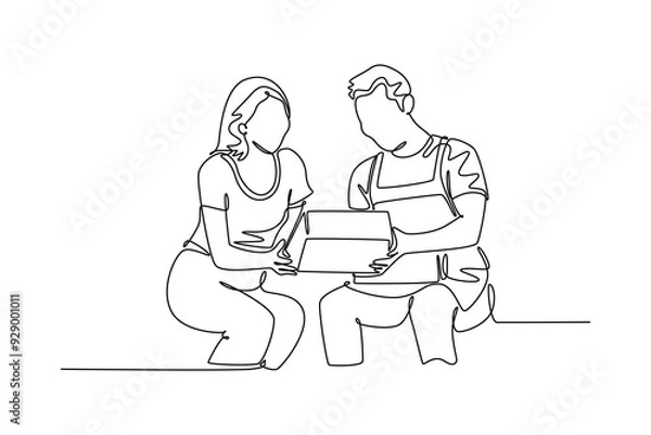 Fototapeta Starting a Business concept. Single line draw design vector graphic illustration.