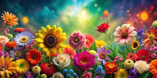 Fototapeta Vibrant and colorful abstract world of flowers, blooms, petals, botanical, garden, florals, vibrant, colorful